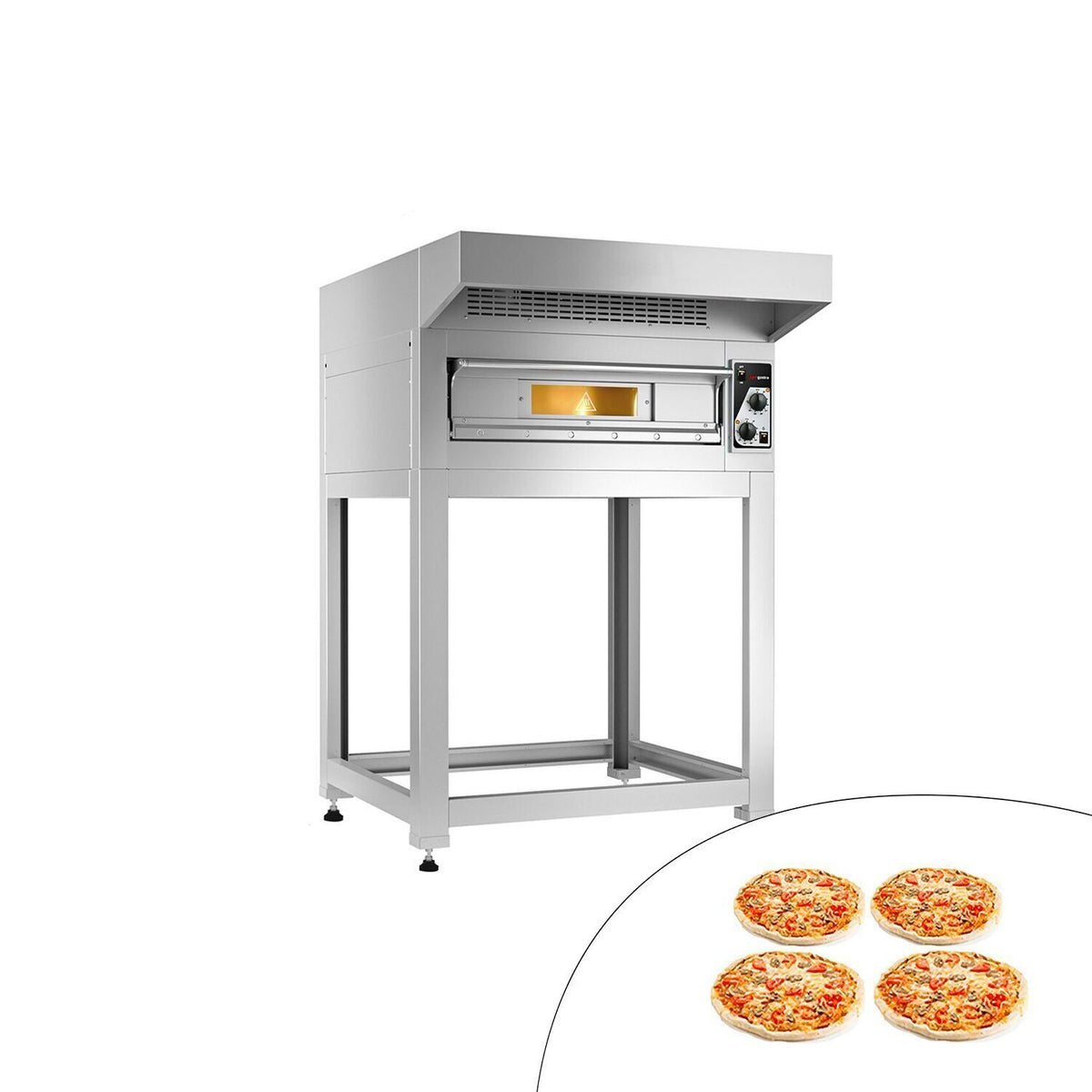 Sähköinen pizzauuni (samottikivipohja) - 990x990 mm - 4 x Ø 33 cm - enintään 400 °C - Manuaalinen - sis. huuva ja alarunko