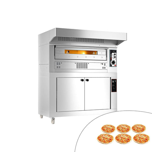 Kaasukäyttöinen pizzauuni (samottikivipohja) - 6 x Ø33cm - Manuaalinen - sis. ruostumattomasta teräksestä huuva, taikinankohotinkaappi