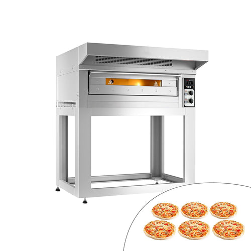 Sähköinen pizzauuni (samottikivipohja) - 1320x1420 mm - 6 x Ø 33 cm - enintään 400 °C - Manuaalinen - sis. ruostumattomasta teräksestä huppu & alarunko