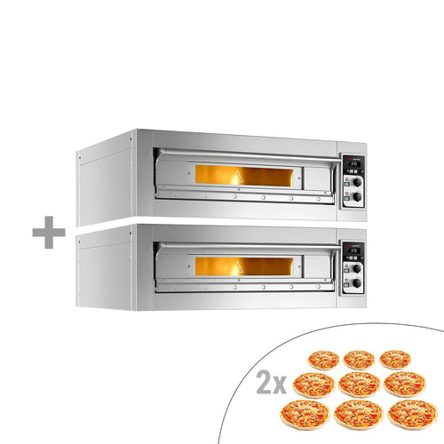 (2 kpl) Sähköinen pizzauuni (samottikivipohja) - 9+9 x Ø 33 cm - Manuaalinen - enintään 400 °C