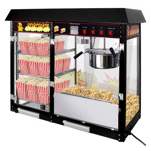 Popcornkone - 1,70 kW - 5 kg/h - varustettu: 3 lämmitettyä hyllyä - musta