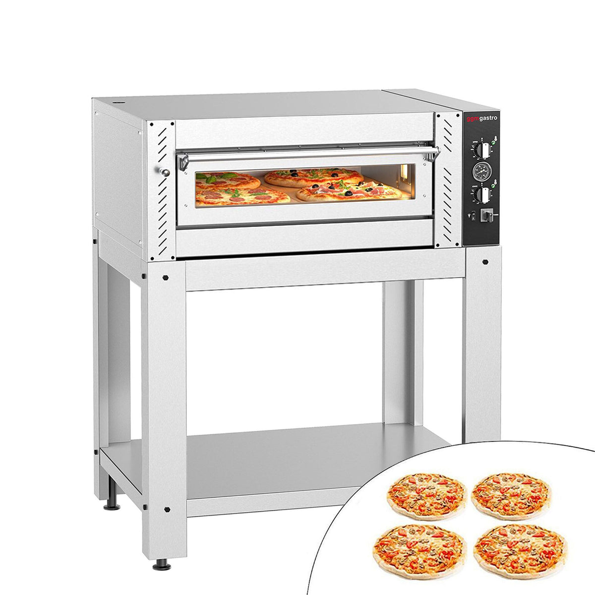Electric Deck Pizza Oven - Single Deck - Refractory Stone Deck - 4 x Ø 30cm (12") - Mechanical Controls - with Stand