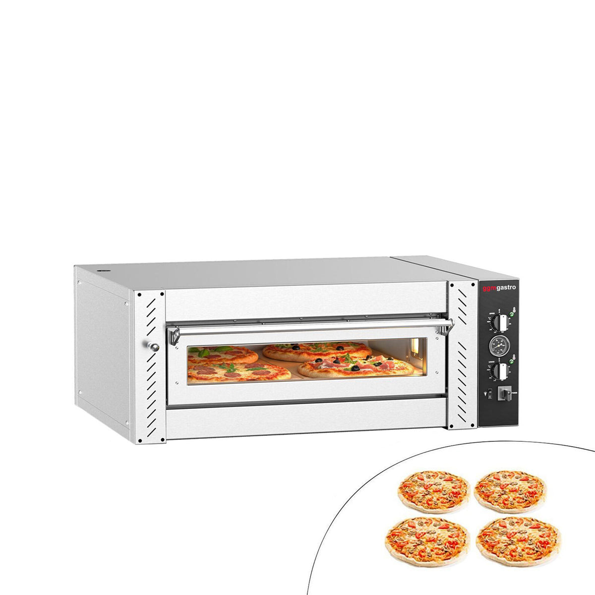 Sähköinen pizzauuni (samottikivipohja) - 1010x850 mm - 4 x Ø 30 cm - Ø 30 cm pizza - enintään 450 °C - Manuaalinen