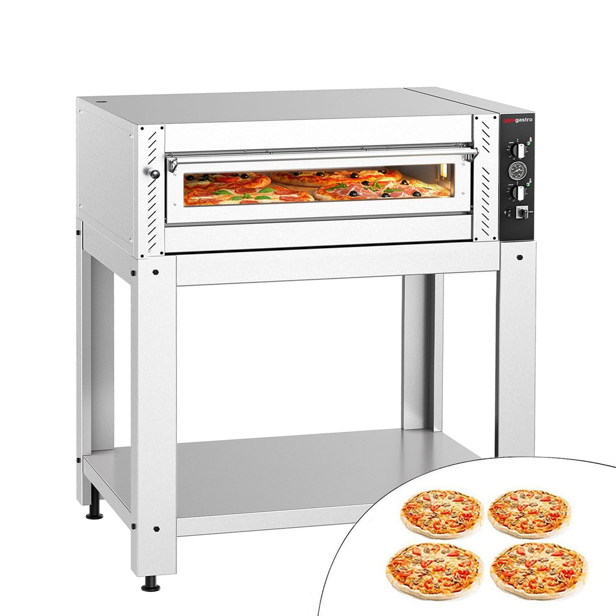 Electric Deck Pizza Oven - Single Deck - Refractory Stone Deck - 4 x Ø 34cm (13.4") - Mechanical Controls - up to 450°C - incl. Base frame