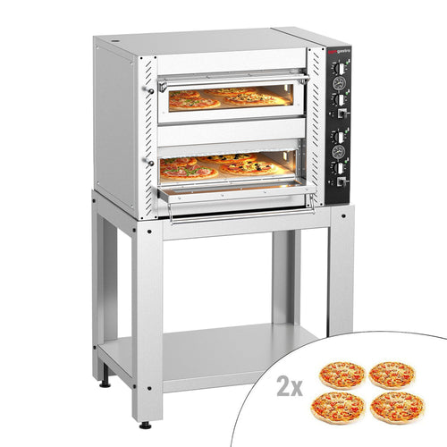 Sähköinen pizzauuni (samottikivipohja) - 910x750 mm - 4+4 x Ø 24 cm - 450 °C - Manuaalinen - sis. alarunko