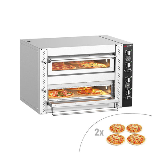 Sähköinen pizzauuni (samottikivipohja) - 1010x850 mm - 4+4 x Ø 30 cm - enintään 450 °C - Manuaalinen
