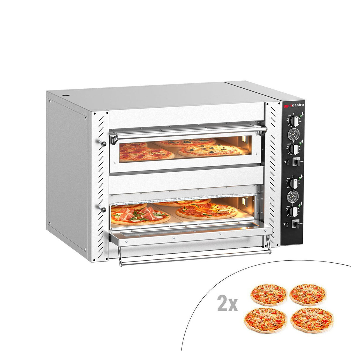 Sähköinen pizzauuni (täyssamotti) - 1040x850 mm - 4+4 x Ø 30 cm - enintään 450 °C - Manuaalinen