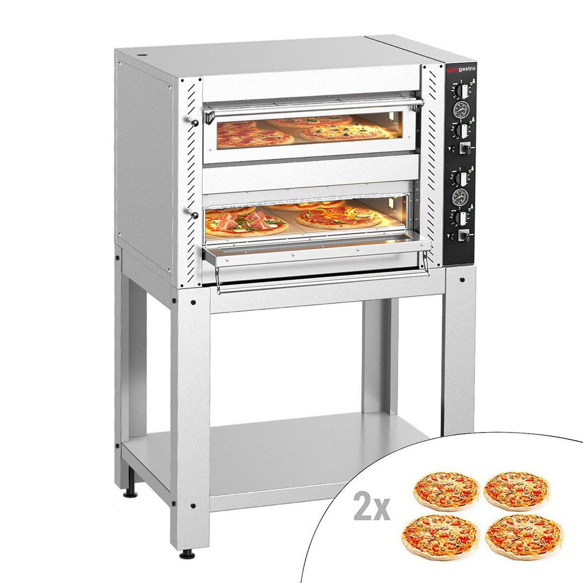 Electric Deck Pizza Oven - Twin Deck - Refractory Stone Deck - 4+4 x Ø 34cm (13.4") - Mechanical Controls - incl. Base frame