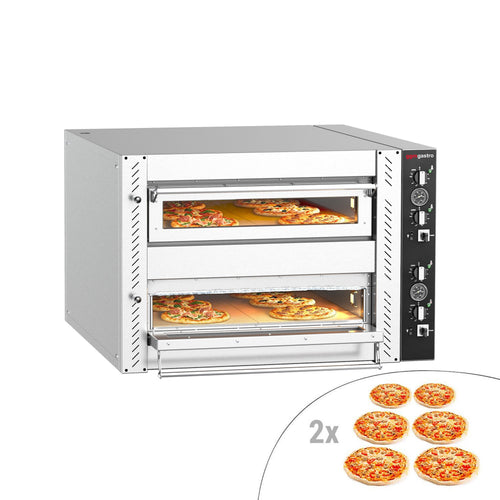 Sähköinen pizzauuni (samottikivipohja) - 1150x1010 mm - 6+6 x Ø 30 cm - enintään 450 °C - Manuaalinen