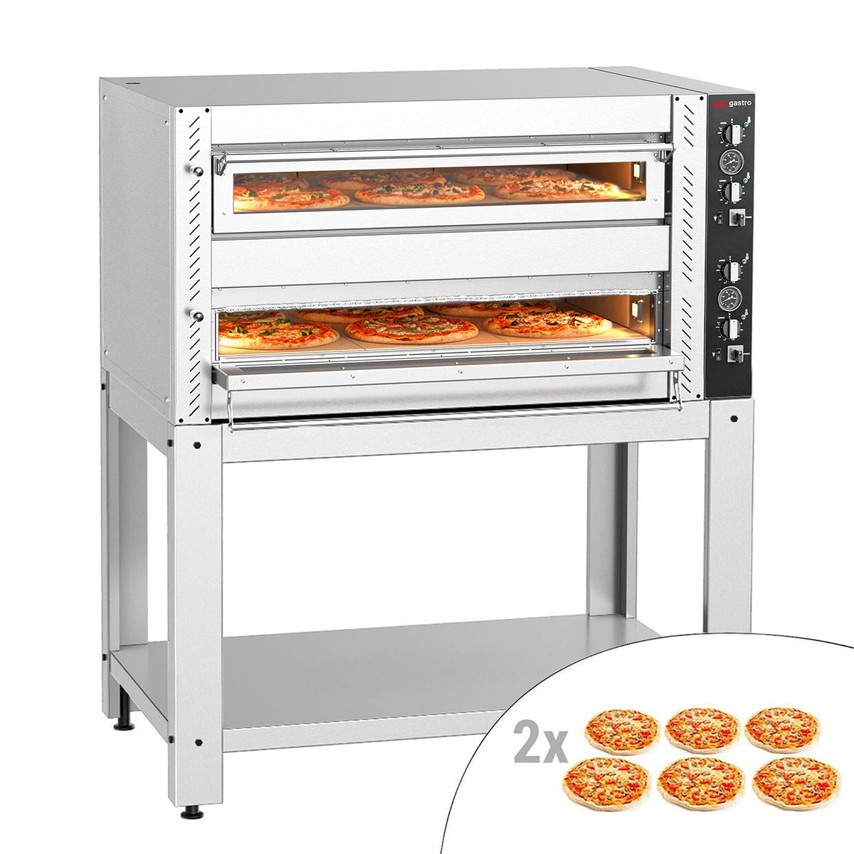 Sähköinen pizzauuni (täyssamotti) - 6+6 x Ø 30 cm - Manuaalinen - enintään 450 °C - sis. alarunko