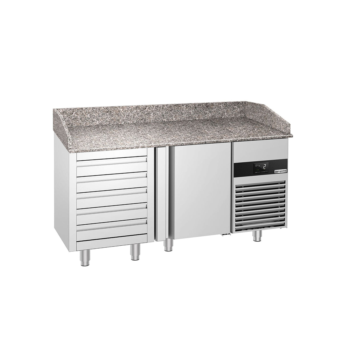 Commercial Pizza Prep Counter - Granite Top PREMIUM - 1550x800mm - with 3 doors & 3 drawers