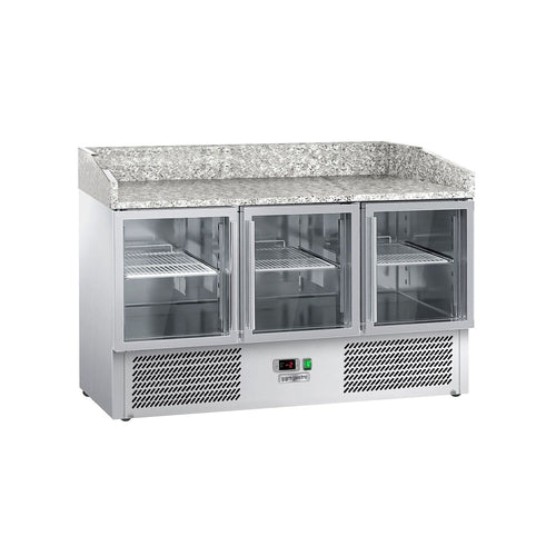 Commercial Pizza Prep Counter - Granite Top ECO - 1400x700mm - with 3 glass doors