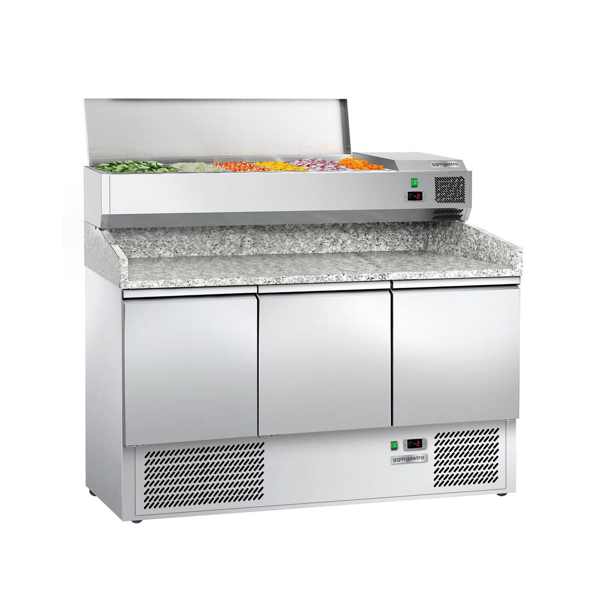 Pizzakylmäpöytä ECO - 1400x700 mm - 3 ovea - sis. kylmävitriini - 6 GN 1/4 -astiaa