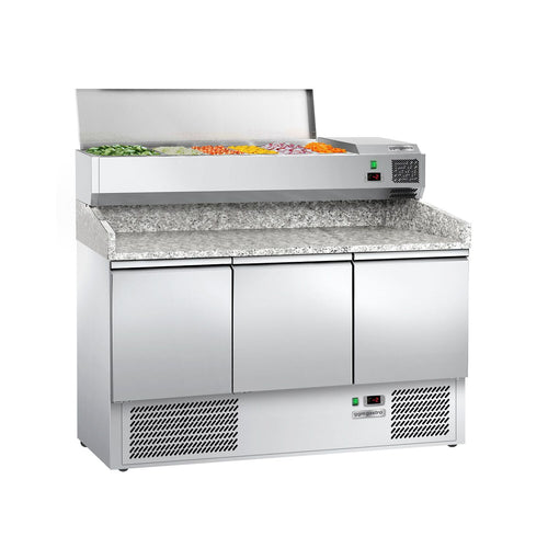 Commercial Pizza Prep Counter - Granite Top ECO - 1400x700mm - with 3 doors - incl. refrigerated topping unit - 6x GN 1/4