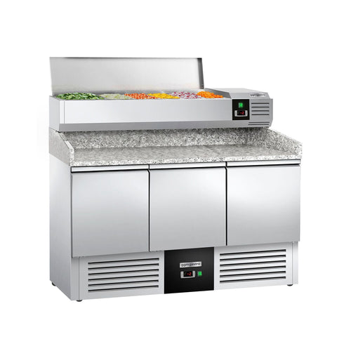 Pizzakylmäpöytä PREMIUM - 1400x700 mm - 3 ovea - sis. kylmävitriini - 6 GN 1/4 -astiaa