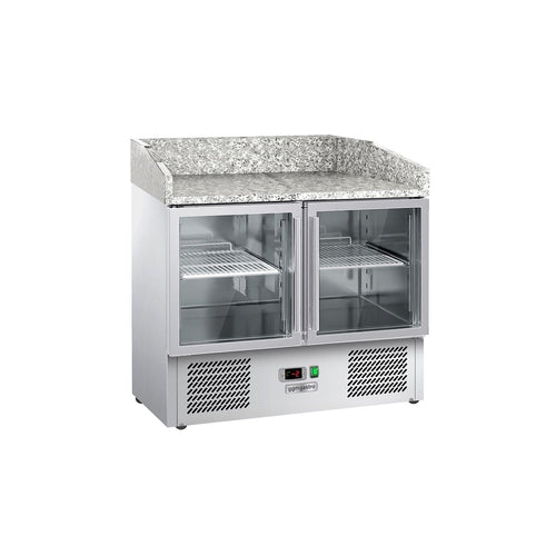 Commercial Pizza Prep Counter - Granite Top ECO - 935x700mm - with 2 glass doors