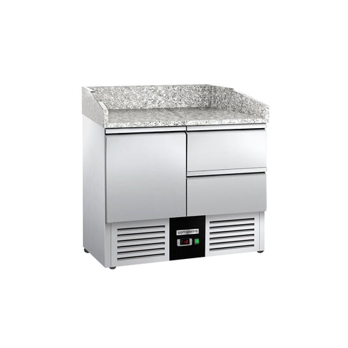 Pizzakylmäpöytä PREMIUM - 935x700 mm - 1 ovea & 2 vetolaatikkoa - 240 l