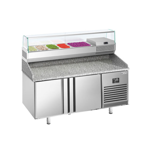 Pizzakylmäpöytä PREMIUM PLUS - 1490x700 mm - 2 ovea - sis. kylmävitriini - 6 x GN 1/4 -astiaa