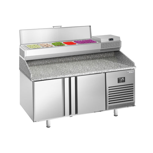 Pizzakylmäpöytä PREMIUM PLUS - 1490x700 mm - 2 ovea - sis. kylmävitriini - 6 GN 1/4 -astiaa