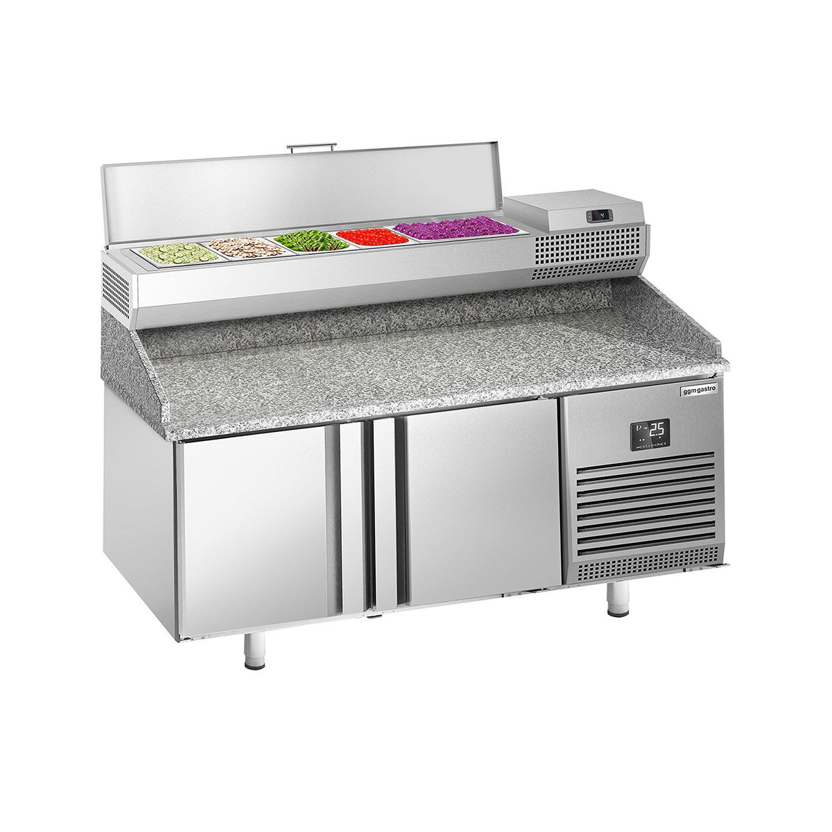 Pizzakylmäpöytä PREMIUM PLUS - 1738x800 mm - 2 ovea - sis. kylmävitriini - 6 x GN 1/3 -astiaa