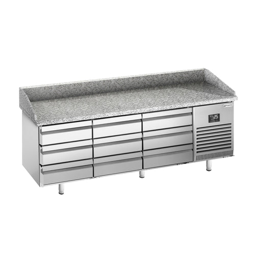 Pizzakylmäpöytä PREMIUM PLUS - 1980x700 mm - 9 vetolaatikkoa