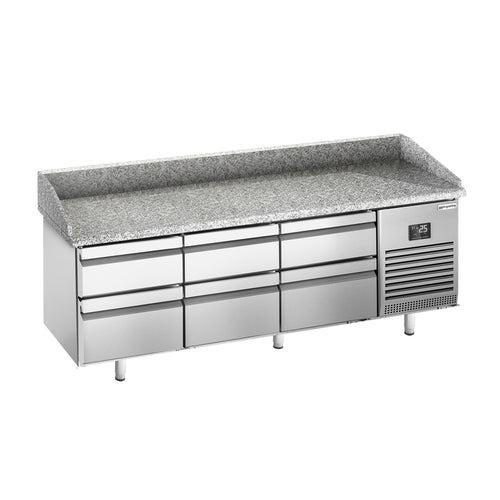 Pizzakylmäpöytä PREMIUM PLUS - 1980x700 mm - 1 ovi & 6 vetolaatikkoa