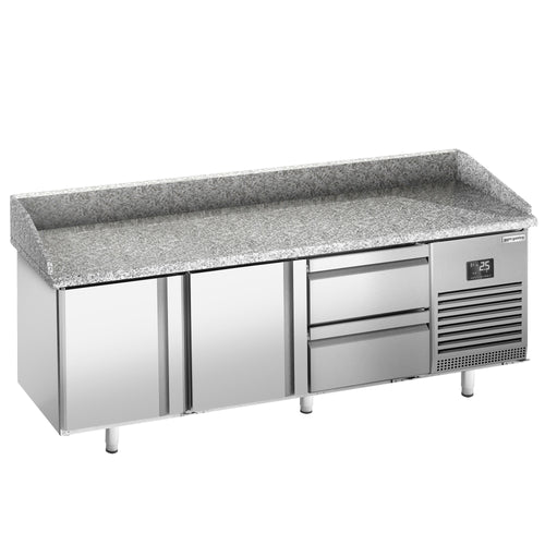 Pizzakylmäpöytä PREMIUM PLUS - 1980x700 mm - 2 ovea & 2 vetolaatikkoa