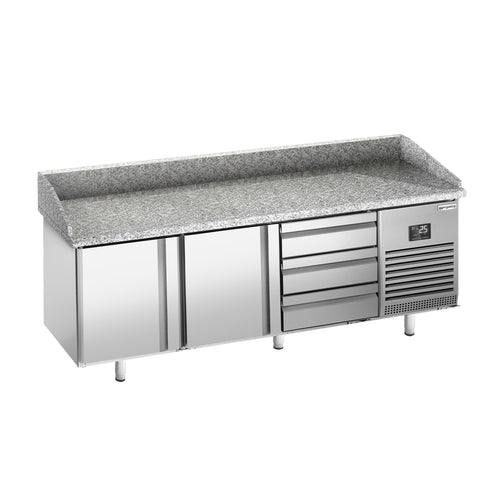 Pizzakylmäpöytä PREMIUM PLUS - 1980x1139 mm - 2 ovea & 3 vetolaatikkoa - 295 l