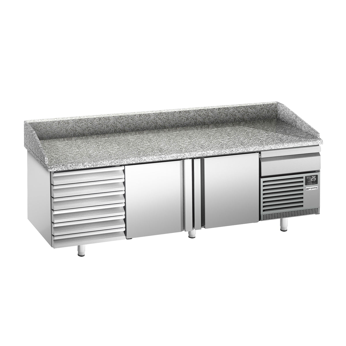 Pizzakylmäpöytä PREMIUM PLUS - 2305x800 mm - 2 ovea & 7 vetolaatikkoa