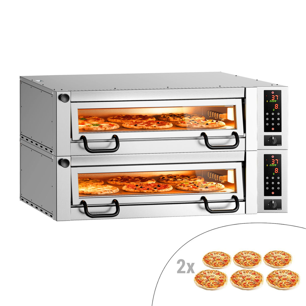 Sähköinen pizzauuni Power  (samottikivipohja) - 1462x1010 mm - 6+6 x Ø 34 cm - enintään 450 °C - Kosketusohjaus