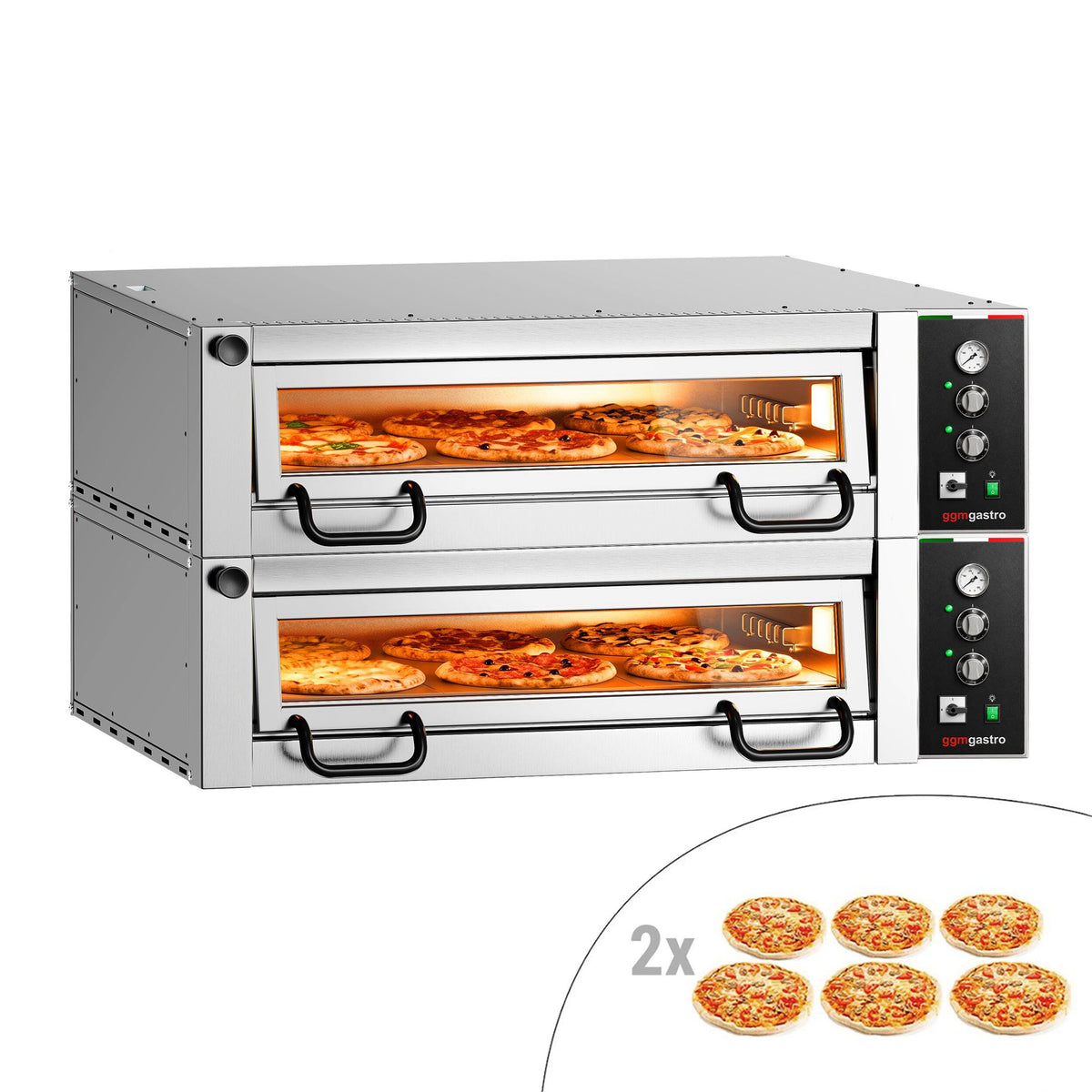 Sähköinen pizzauuni Power   (samottikivipohja) - 1010x1462 mm - 6+6 x Ø 34 cm - enintään 450 °C - Manuaalinen