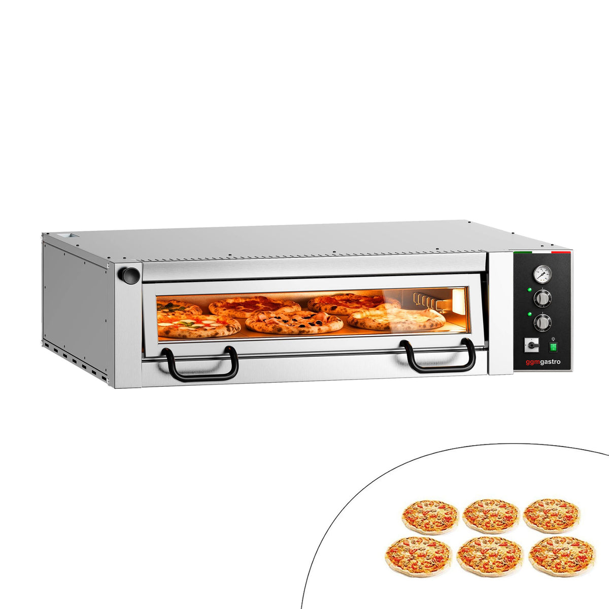 Sähköinen pizzauuni Power   (samottikivipohja) - 1462x1010 mm - 6 x Ø 34 cm - enintään 450 °C - Manuaalinen - sis. samottikivipohja
