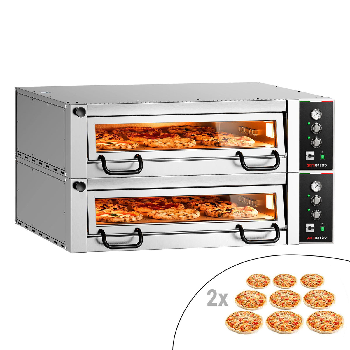 Electric Deck Pizza Oven Power   - Twin Deck - Refractory Stone Deck - 9+9 x Ø 34cm (13.4") - Mechanical Controls - up to 450°C