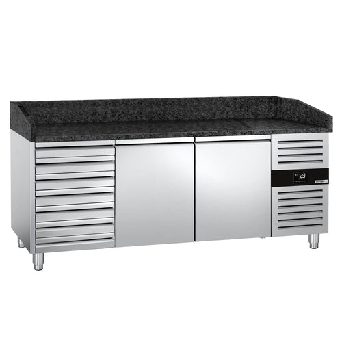 Pizzakylmäpöytä PREMIUM - 2025x800 mm - 2 ovea & 7 vetolaatikkoa