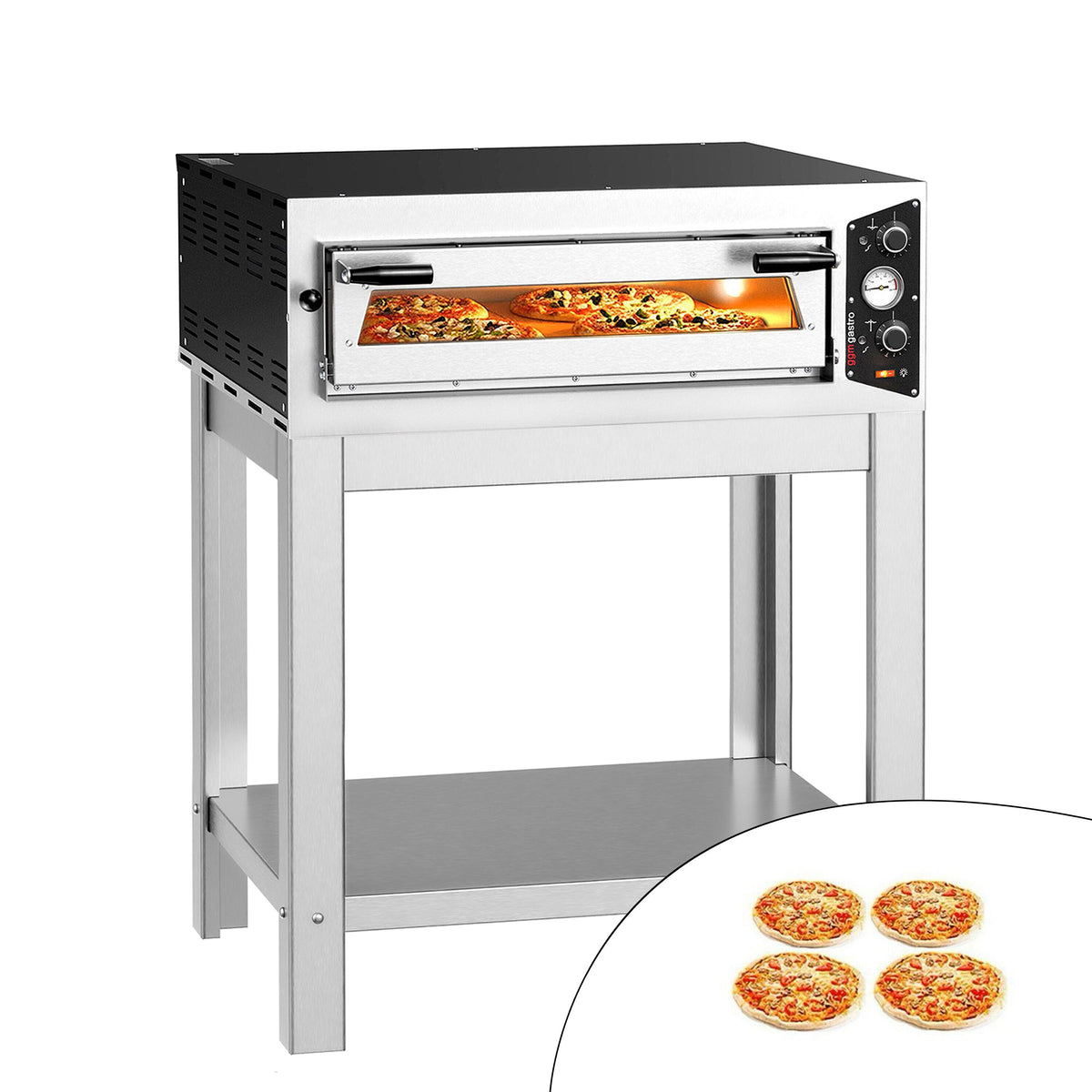 Electric Deck Pizza Oven - Single Deck - Refractory Stone Deck - 4 x Ø 30cm (12") - with Stand