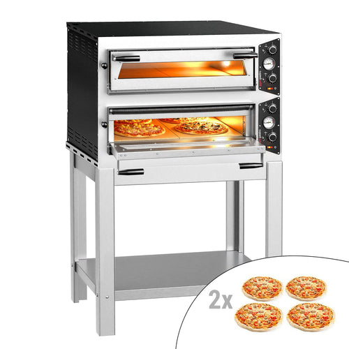 Sähköinen pizzauuni (samottikivipohja) - 4+4 x Ø 30 cm - enintään 450 °C - Manuaalinen - sis. alarunko
