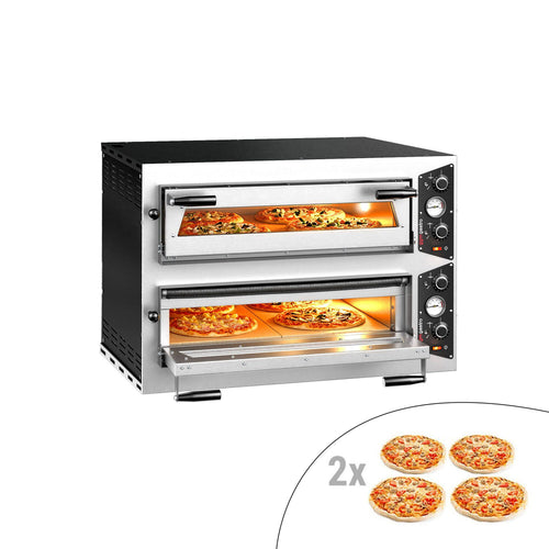 Electric Deck Pizza Oven - Twin Deck - Refractory Stone Deck - 4+4 x Ø 30cm (12") - 230V 3 Phase - Mechanical Controls - up to 450°C