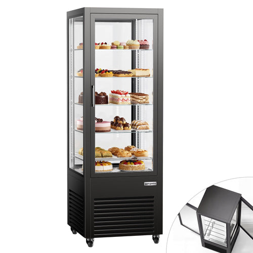 4-sivuinen kylmävitriini / Panoramakylmävitriini - 440 l - 675 mm - kaksinkertainen lasi - 2 lasiovea - 5 hyllyä - LED-valaistus - musta