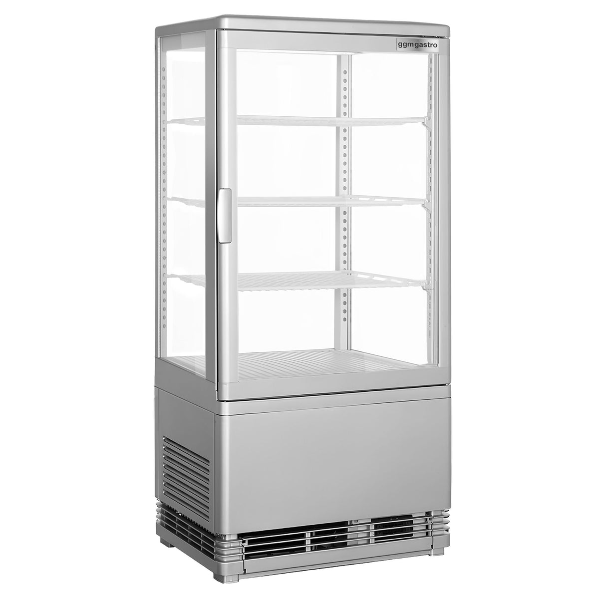 Pöytämallinen 4-sivuinen kylmävitriini / Panoramakylmävitriini - 68 l - 428 mm - kaksinkertainen lasi - 1 lasiovi - 4 hyllyä - LED-valaistus - hopea