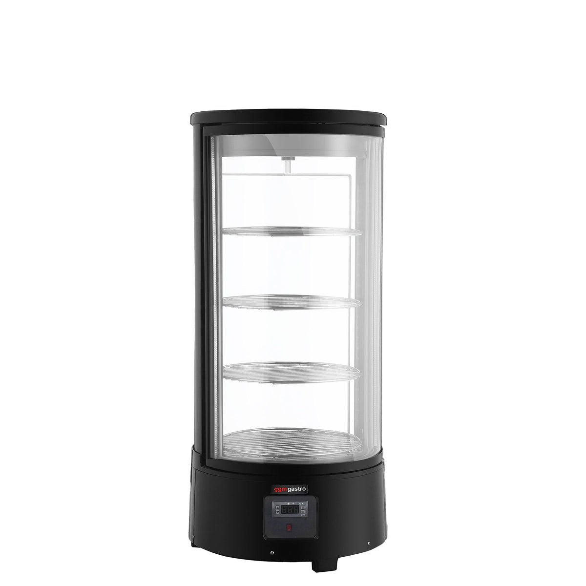Pöytämallinen 4-sivuinen kylmävitriini / Panoramakylmävitriini - 73 l - 503 mm - kaksinkertainen lasi - pyöreä - pyörivät hyllyt - LED-valaistus - musta