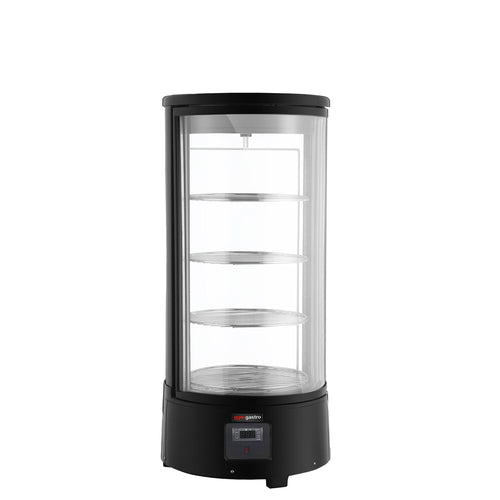 Pöytämallinen 4-sivuinen kylmävitriini / Panoramakylmävitriini - 73 l - 503 mm - kaksinkertainen lasi - pyöreä - pyörivät hyllyt - LED-valaistus - musta