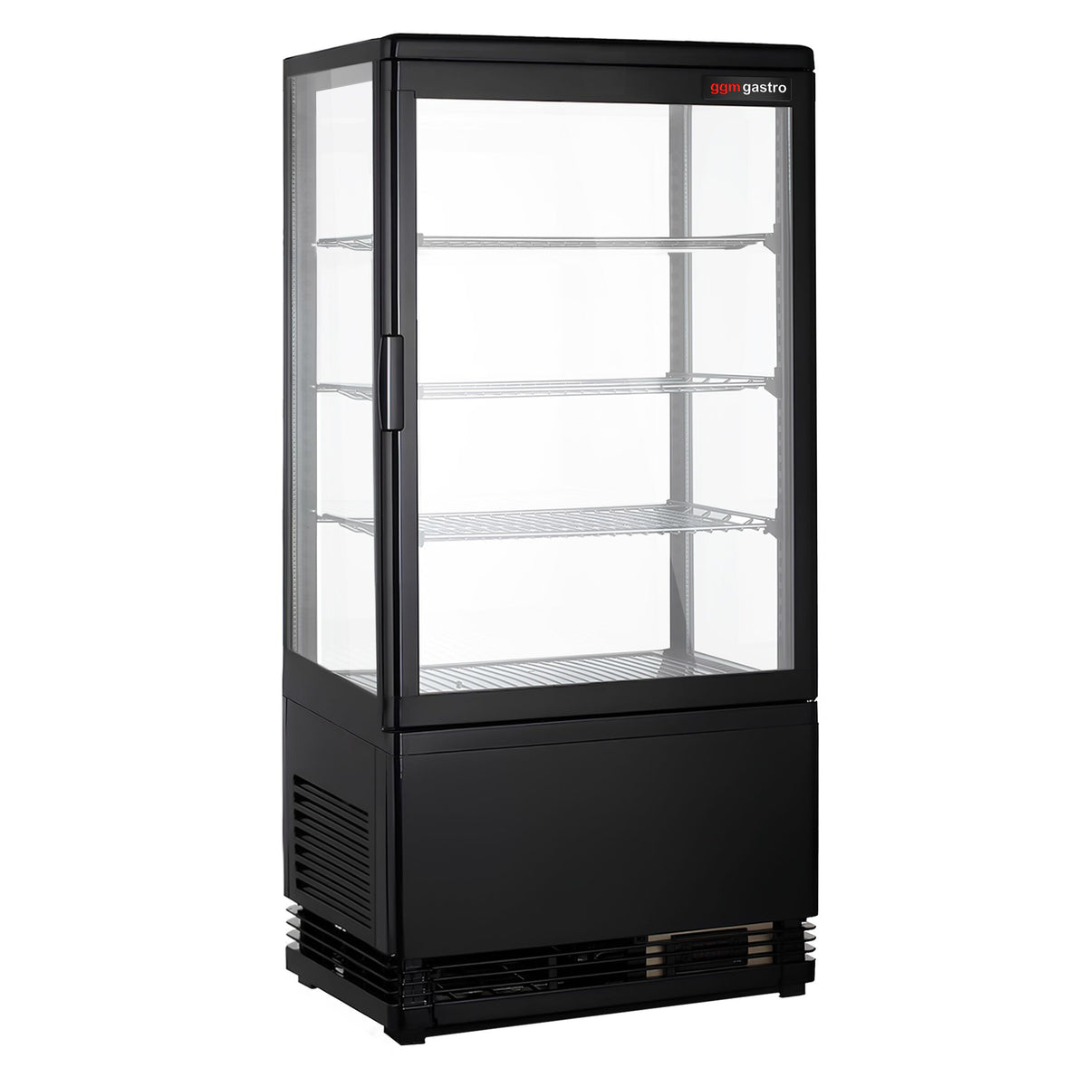 Pöytämallinen 4-sivuinen kylmävitriini / Panoramakylmävitriini - 68 l - 428 mm - kaksinkertainen lasi - 1 lasiovi - 4 hyllyä - LED-valaistus - musta