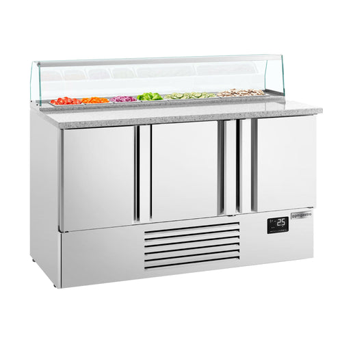 Salaattipöytä PREMIUM PLUS - 1 460 mm - 355 l - 3 ovea - lasisuoja 8x GN 1/6 varten