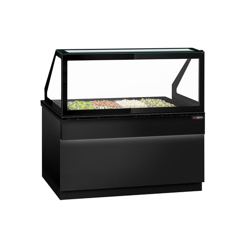 Commercial Saladette Counter TORONTO - 1500mm - 1000L - Black Front - 2 doors - with square glass canopy for 4 x GN 1/1 & 1 shelf - black granite worktop