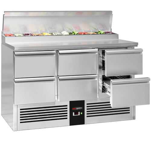 Salaattipöytä PREMIUM - 1368x700 mm - 6 vetolaatikkoa - varten 8x GN 1/6 astiaa