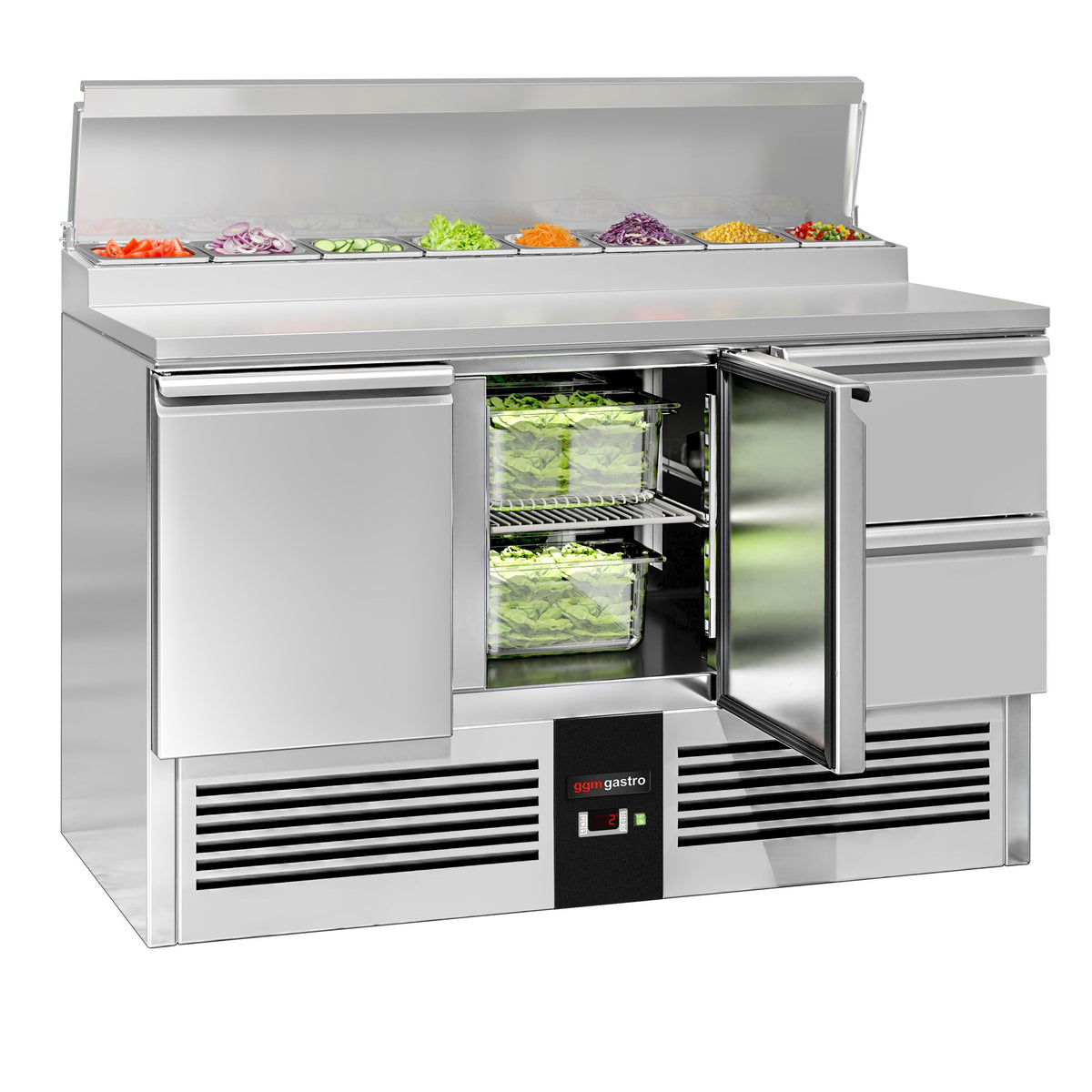 Salaattipöytä Mini PREMIUM - 1368x700 mm - 2 ovea & 2 vetolaatikkoa - varten 8x GN 1/6