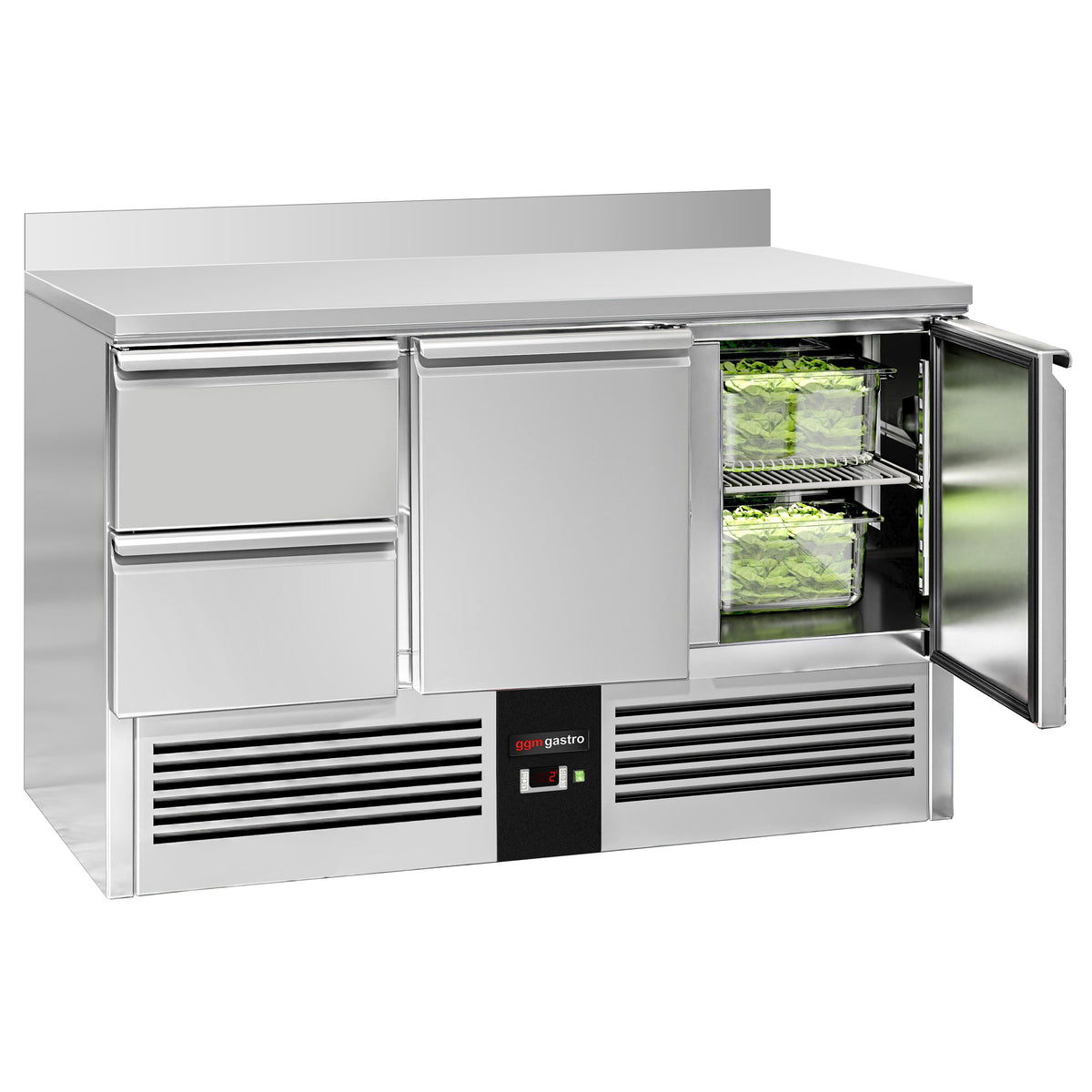 Kylmäpöytä PREMIUM - 1370x700 mm - 368 l - 2 ovea - 2 laatikkoa - takakoroke