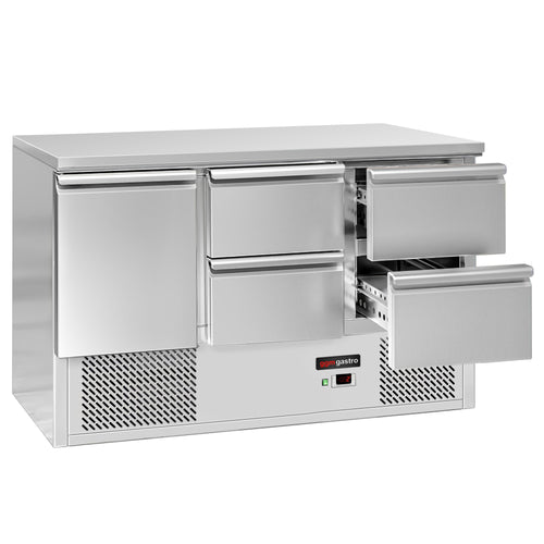 Kylmäpöytä ECO - 1370x700 mm - 368 l - 1 ovea - 4 laatikkoa - Etupaneeli musta