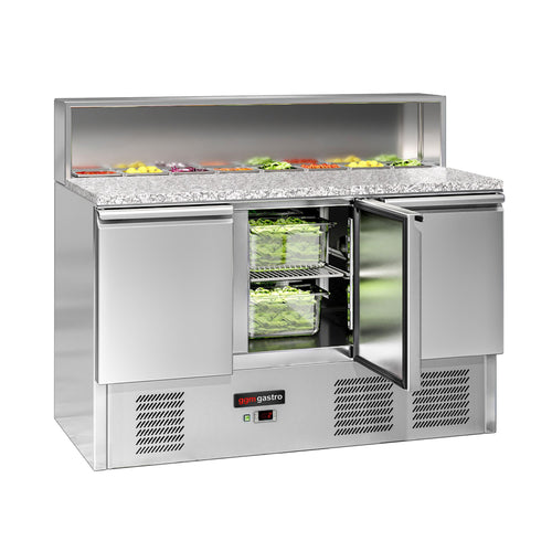 Commercial Saladette Counter ECO - 1368mm - 402L - 3 doors - open top for 8 x GN 1/6 & stainless steel hinged lid