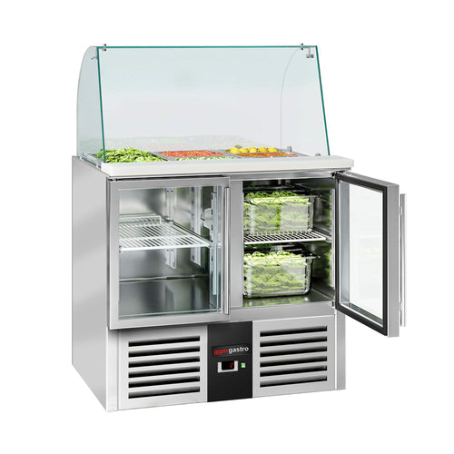Salaattipöytä PREMIUM - 900 mm - 288 l - 2 lasiovea - korkea lasisuoja 2x GN 1/1 & 3x GN 1/6 varten